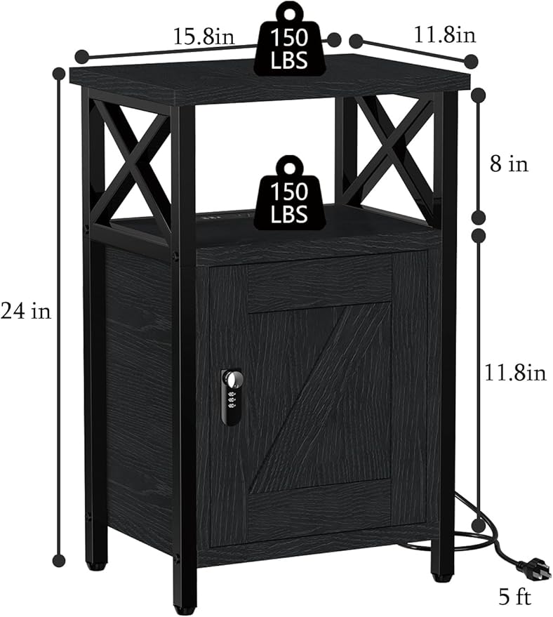 Wooden Nightstand with Charging Station, Bed Side Table with Drawers, Bedside - Image 3