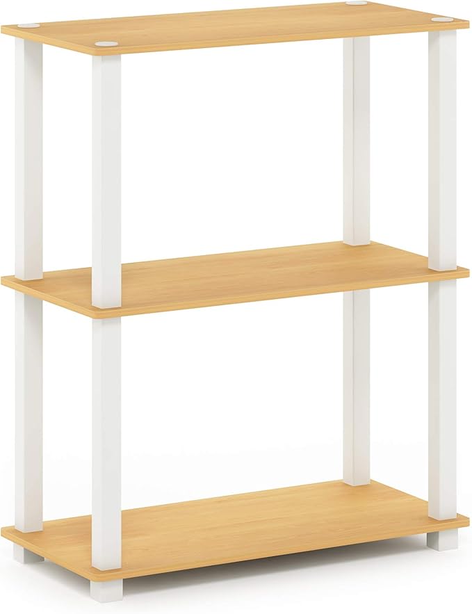 Furinno Turn-S-Tube 3-Tier Compact Multipurpose Shelf Display Rack, Beech/White - Image 4