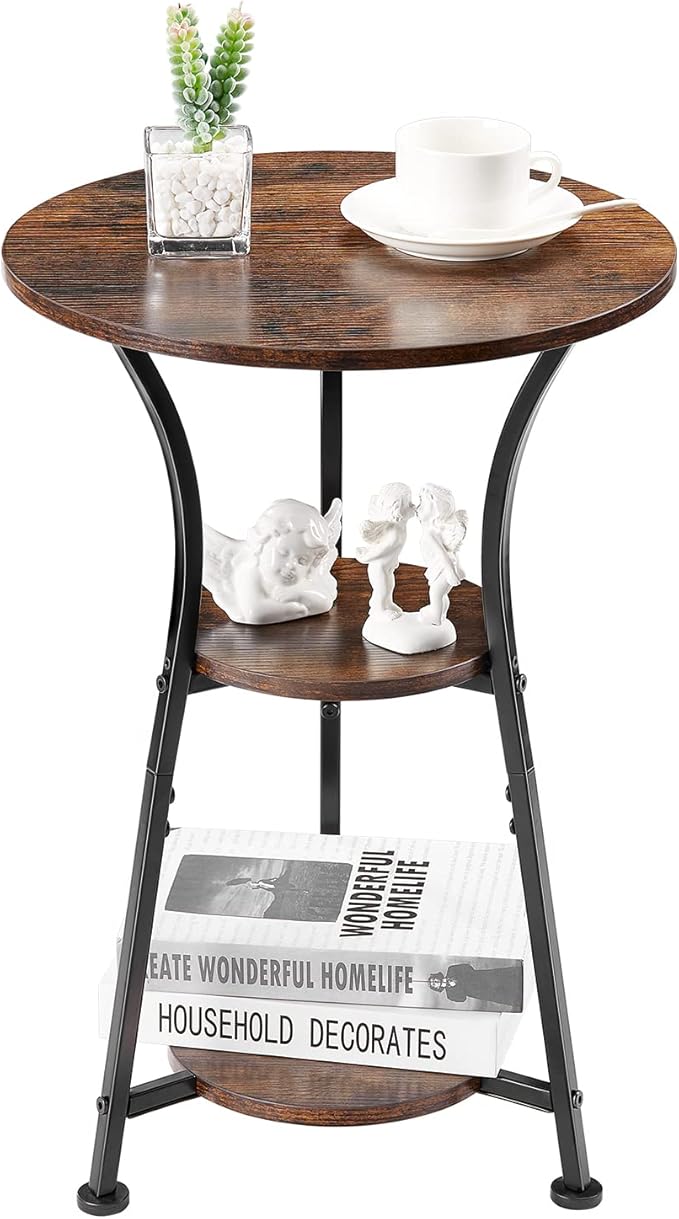 Dulcii Small Round End Table for Narrow and Small Space, 3-Tier Round Accent by Zexvida