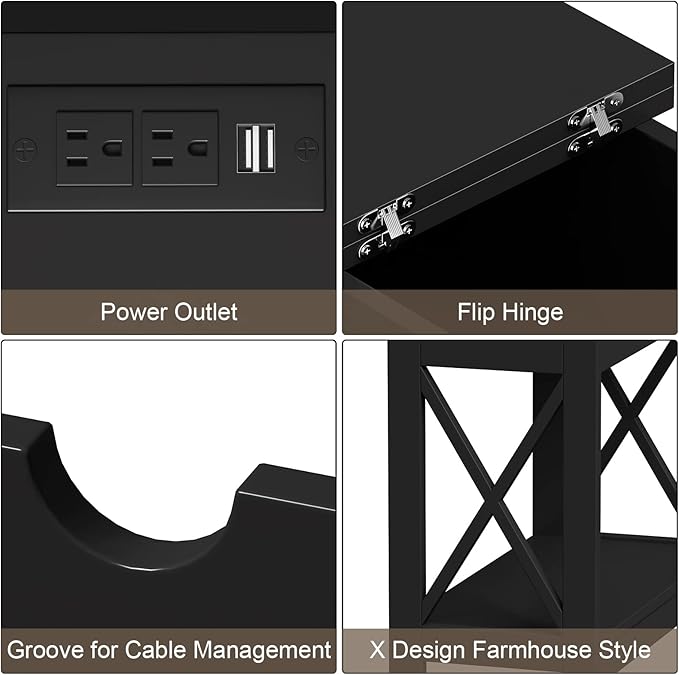 ChooChoo End Table with Charging Station, Narrow Flip Top Side Table with USB - Image 7