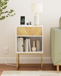 Nightstand with Charging Station, Modern Night Stand Boho Farmhouse Wood by Unknown