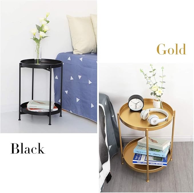 Tiita Round End Table Mental 2-Tier Side Table Nightstand/Small Iron Tables - Image 8