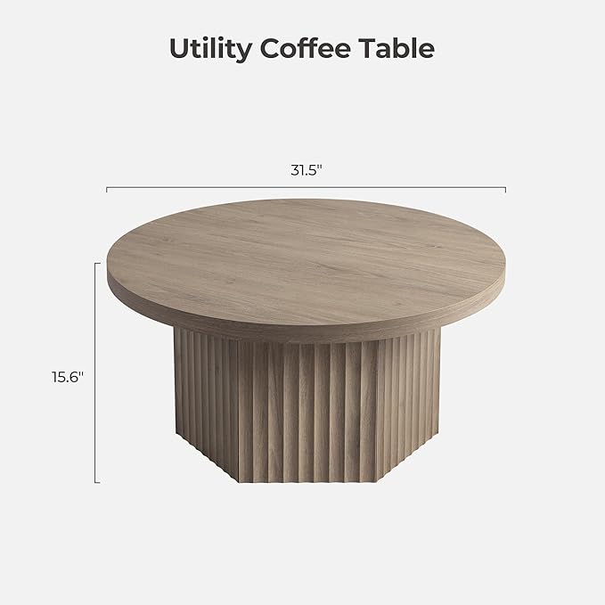 SICOTAS Round Coffee Table for Living Room, Modern Fluted Circle Center Coffee - Image 2