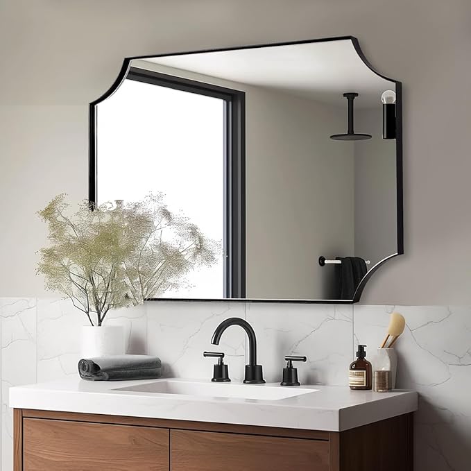 ANDY STAR 30x48 Inch Mirror, Matte Black Bathroom Vanity Mirror, Scalloped - Image 7