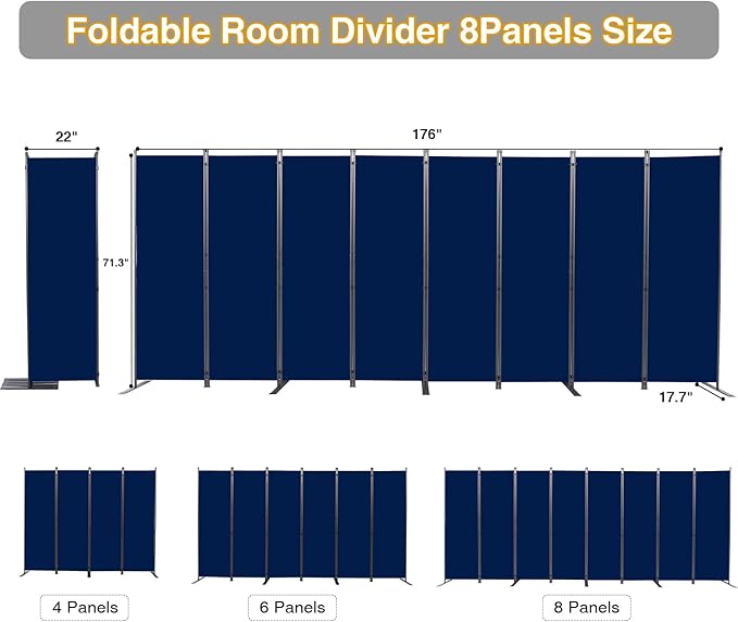 Room Divider, 8 Panel Folding Privacy Screens - Image 2