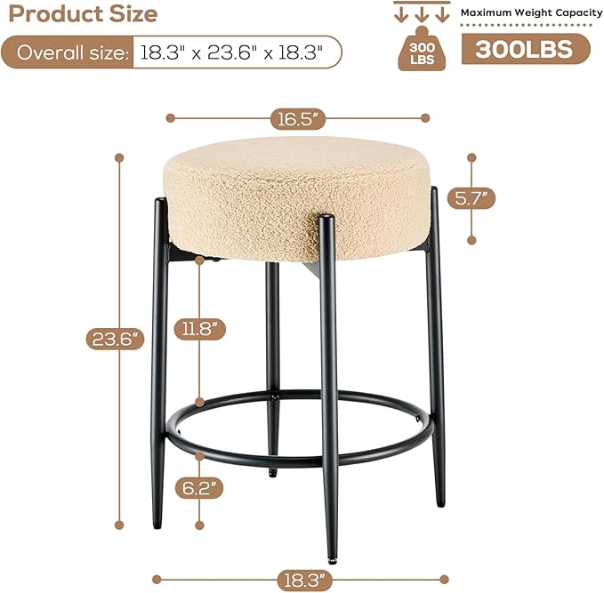 Dining Room Chairs Set of 8, 23.6" Sherpa Backless Beige Boucle Dining Chair - Image 2