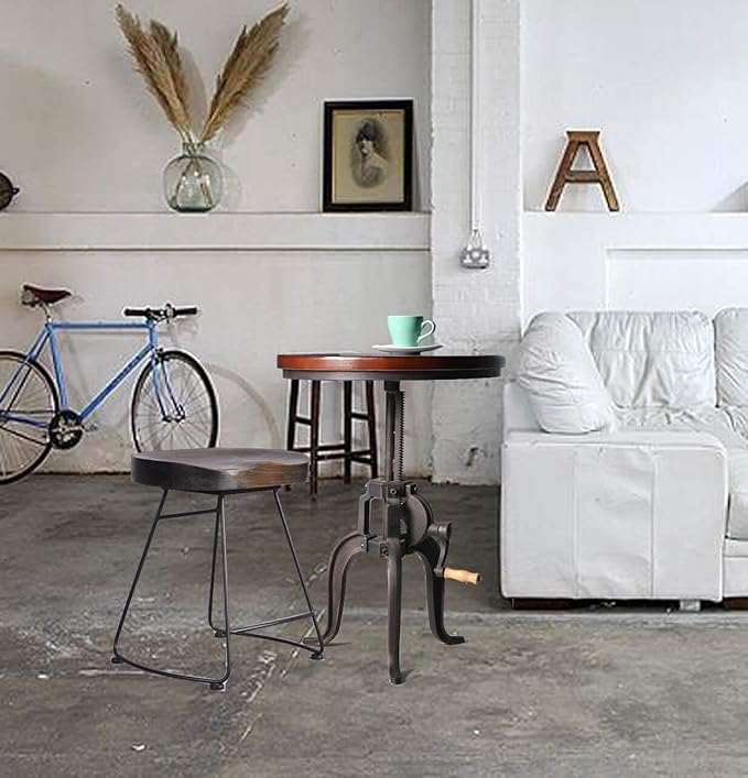 Industrial Iron Adjustable Crank Accent Table, Walnut Wood Top/Copper Home - Image 7