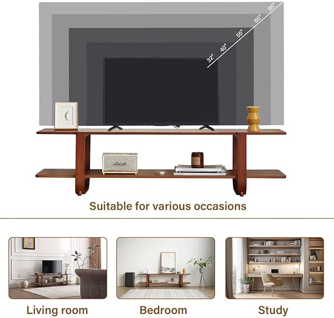 Welnow Bamboo TV Stand for Up to 65 Inch, Mid Century Modern Entertainment - Image 6
