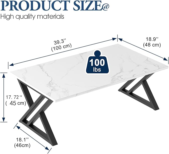 Coffee Table White Living Room Center Table, Simple Modern Faux Marble - Image 3