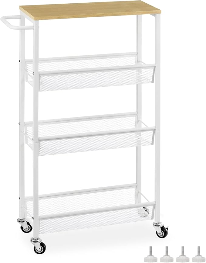 MOOACE Slim Storage Cart, 4 Tier Rolling Kitchen Shelving Unit on Wheels Mobile by MOOACE