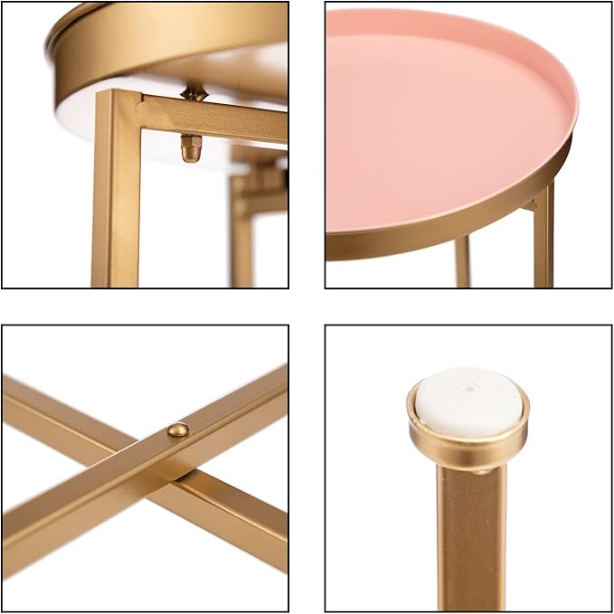 HollyHOME Small Round Metal End Table, Accent Indoor&Outdoor Coffee Side Table - Image 9