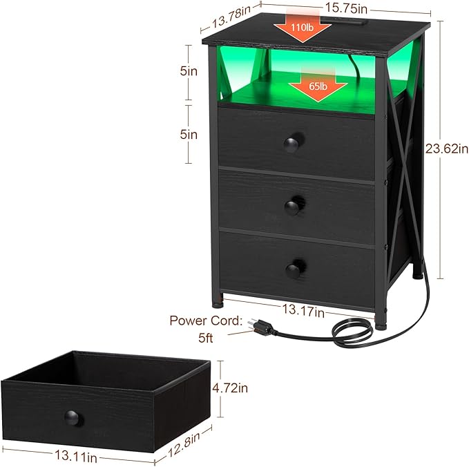 AMHANCIBLE LED Nightstand with Charging Station, Smart End Side Table with USB - Image 3