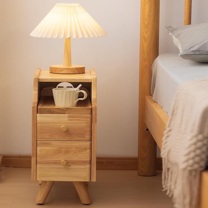 Small Nightstand, Narrow Nightstand, Solid Slim Wood Night Stand by SOBIBO