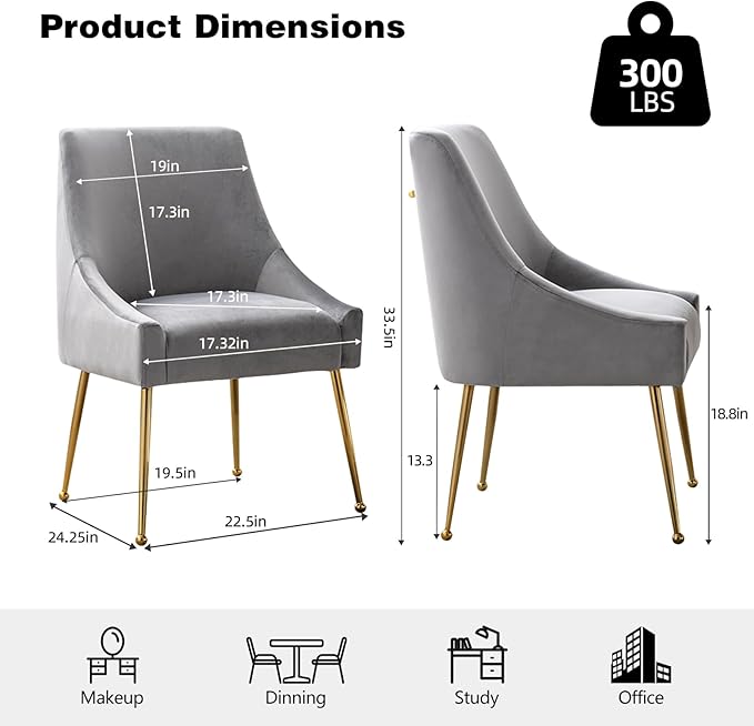 Velvet Dining Chairs Set of 2, Furniture Collection Modern Contemporary - Image 2