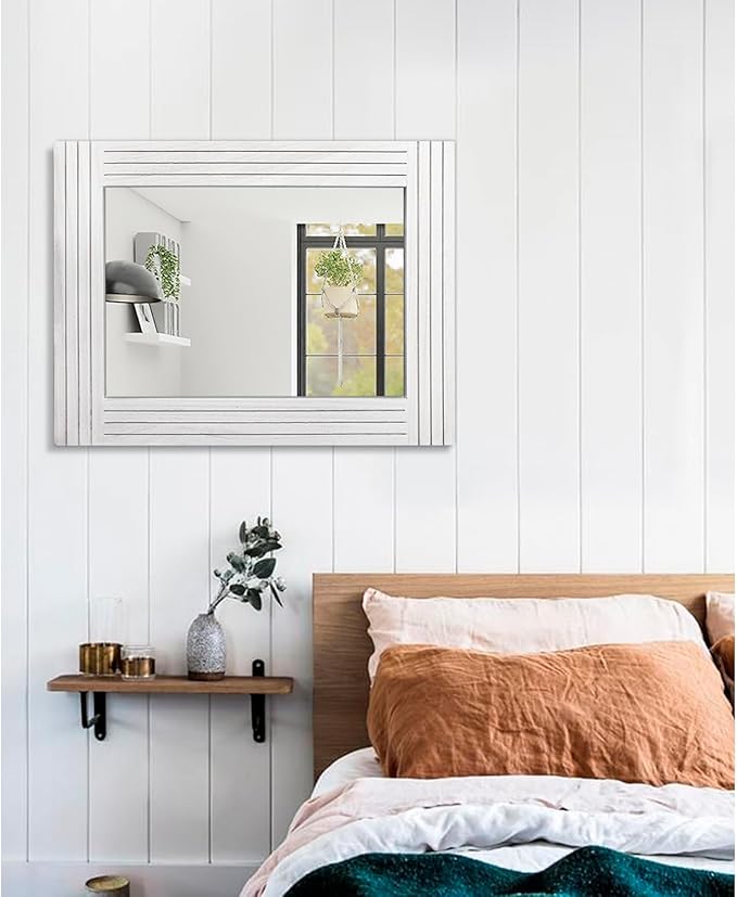 Large Rustic Wall Mirror, Rectangular Vintage Wood Framed Large Mirror Deco - Image 5