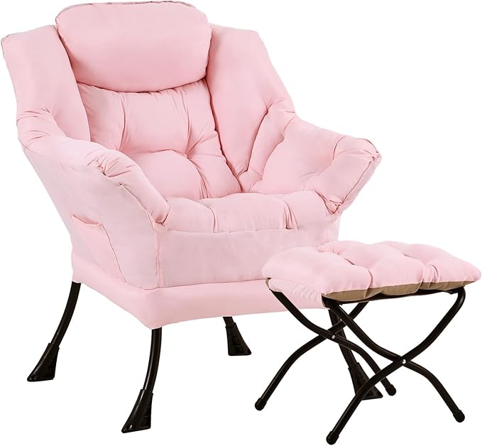 Lazy Chair with Ottoman, Large Modern Lounge Accent Chair with Armrests and by HomeEastllyHome