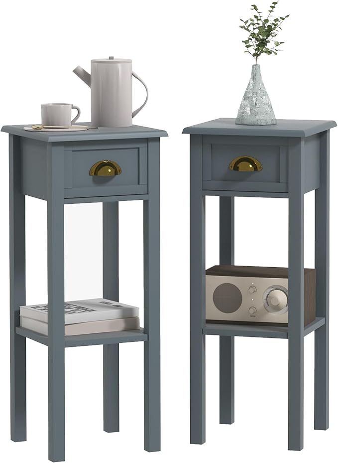 HOMCOM 2-Tier Side Table with Drawer, Narrow End Table with Bottom Shelf by HOMCOM