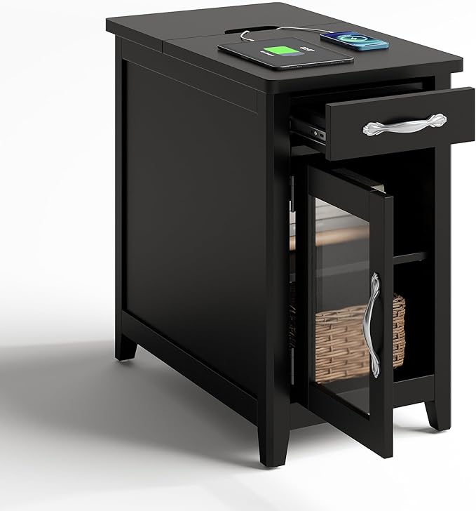LINSY HOME End Table with Charging Station, Side Table by LINSYHOME