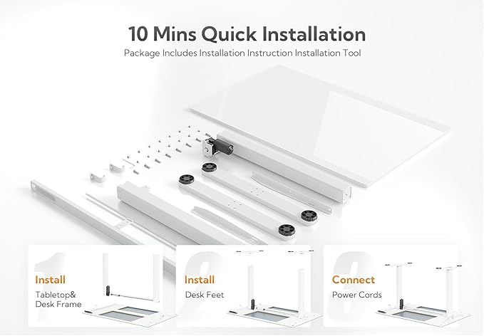 Claiks Glass Standing Desk, 48x24 Inch White Standing Desk Adjustable Height - Image 9