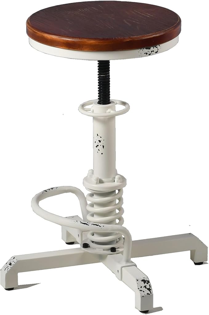 Topower Industrial Retro Vintage Farm Wooden Seat Tractor Stool Kitchen Swivel - Image 4