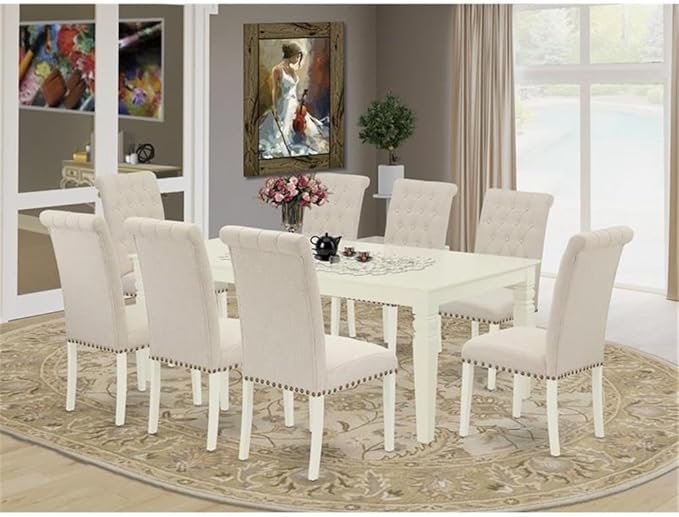 East West Furniture LGBR9-LWH-02 9 Piece Dining Room Set Includes a Rectangle - Image 2
