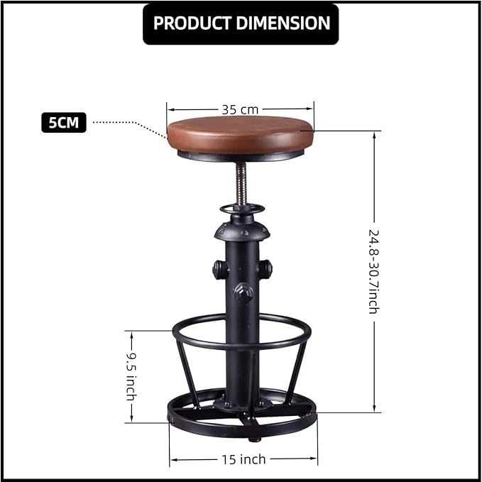 Farmhouse Bar Stools Swivel PU Seat 24-30inch Counter Height Adjustable Kitchen - Image 3