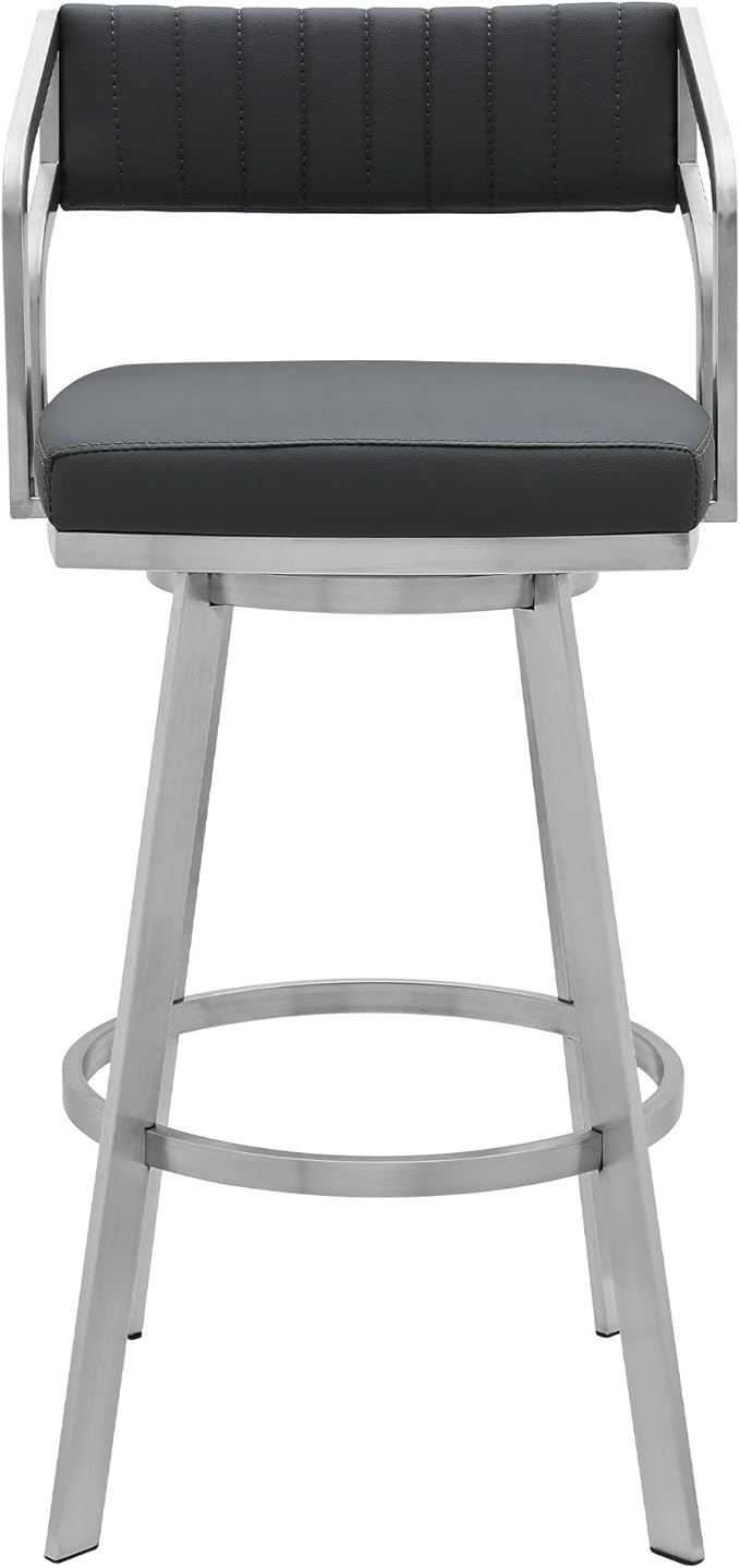 Armen Living Capri Modern 30" Seat Height Gray Faux Leather and Brushed - Image 4