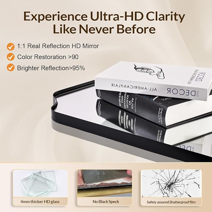 Black Wall Mirror, Unique Curved Edge Design, Anti-Rust SUS304 Frame, Hangs - Image 4