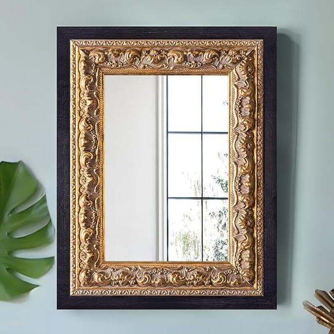 Small French Antique Mirror, 14”x11” Black Vintage Table Mirror by AutdotWallMirrors