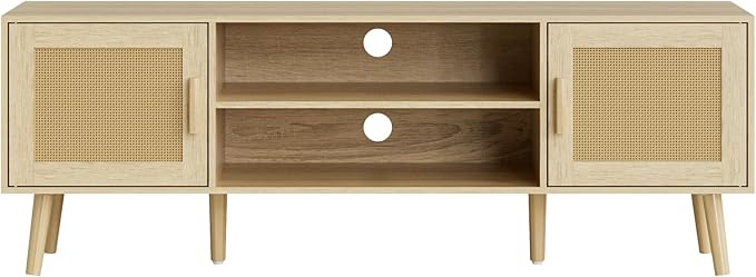 TV Stand for 55-65inch TV, Rattan Entertainment Center - Image 8