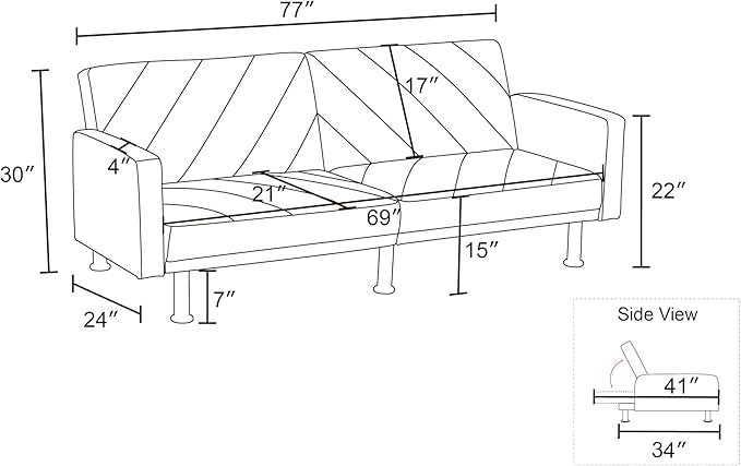 Fold Out Modern Couch Convertible Chair Bed, Sleeper Sofa 2 Seater Loveseat - Image 2