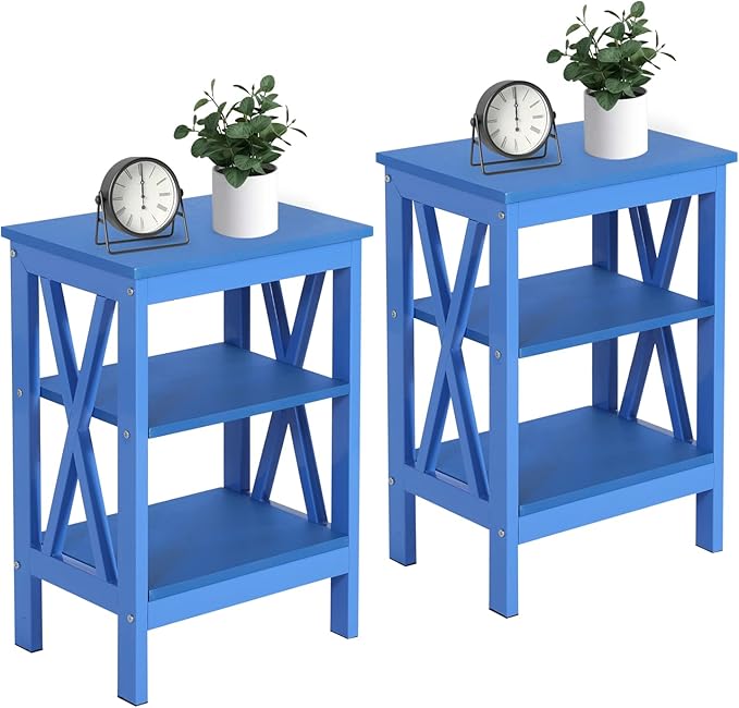 VECELO End Table Set of 2, Bedside Table, X-Design Reinforced Nightstands by VECELO