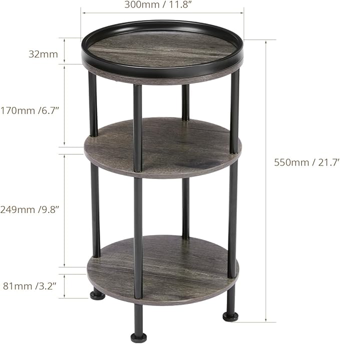 Small Round Side Table for Small Spaces, 3-Tier Round Accent Table Slim Side - Image 3
