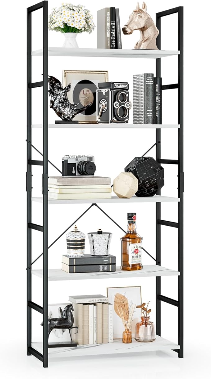 OTK 5 Tier Bookshelf, Tall Bookcase, Office Shelf Storage Organizer, Modern by OTK