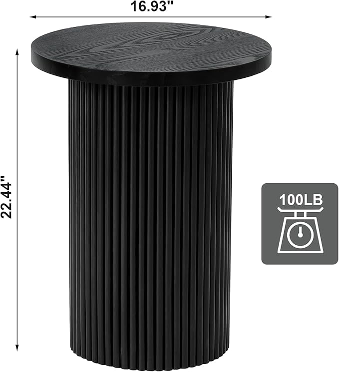 Modern Side Table, 16.93" Fluted Round Pedestal Table - Image 2