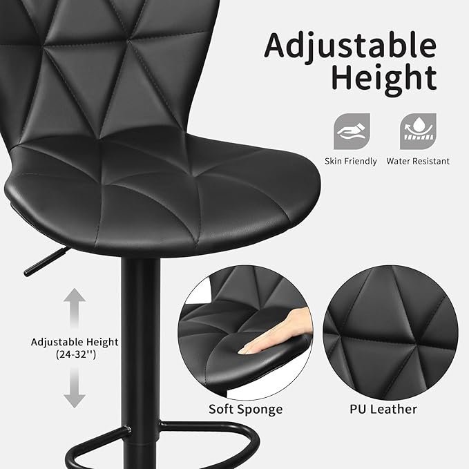Bar Stools Set of 2, Adjustable Swivel Bar Chairs - Image 6