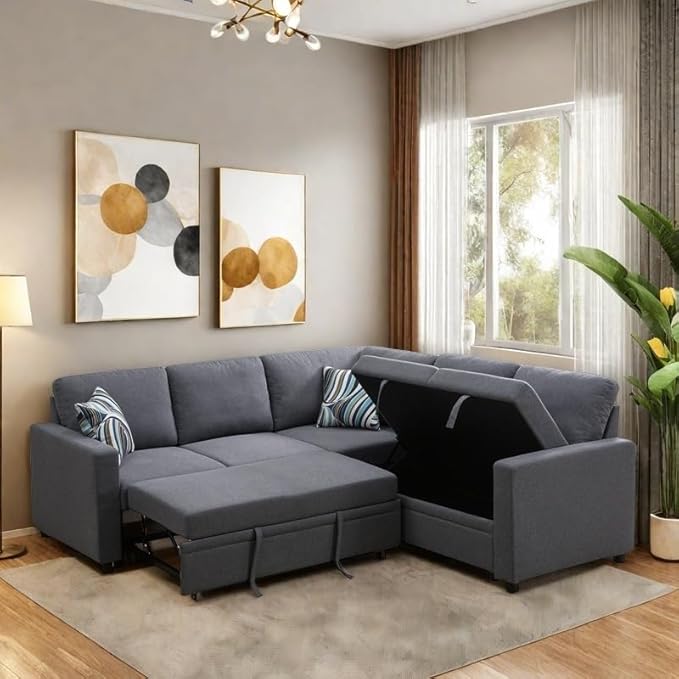 4-Piece L Shaped Sofa Set with Storage Chaise, Convertible Pull Out Couch with by ChicFurnit
