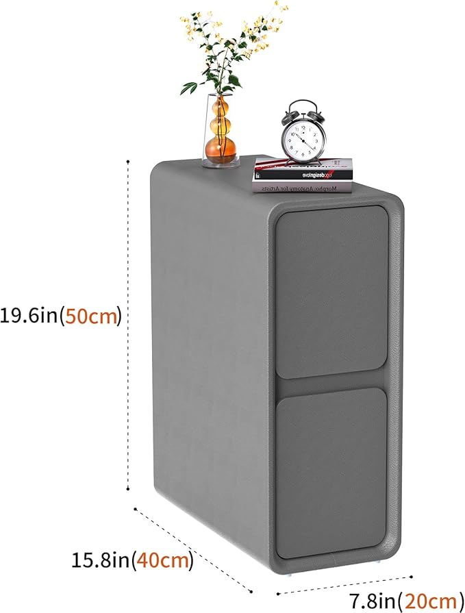 VICITON Modern Narrow Faux Leather Nightstand, Solid Wood Drawer, Storage - Image 2