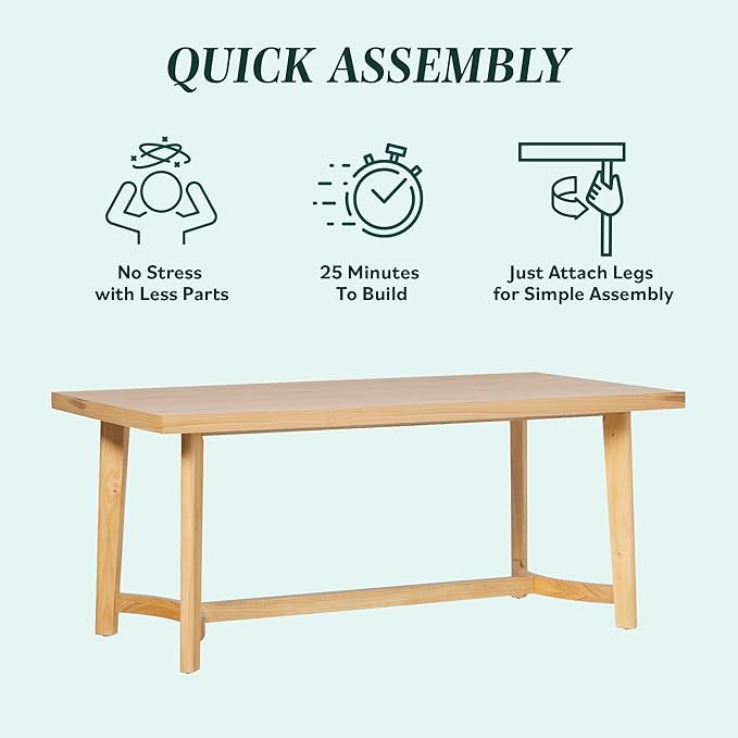 Walker Edison Modern Farmhouse Rustic Solid Oak Wood Rectanglular Dining Table - Image 4