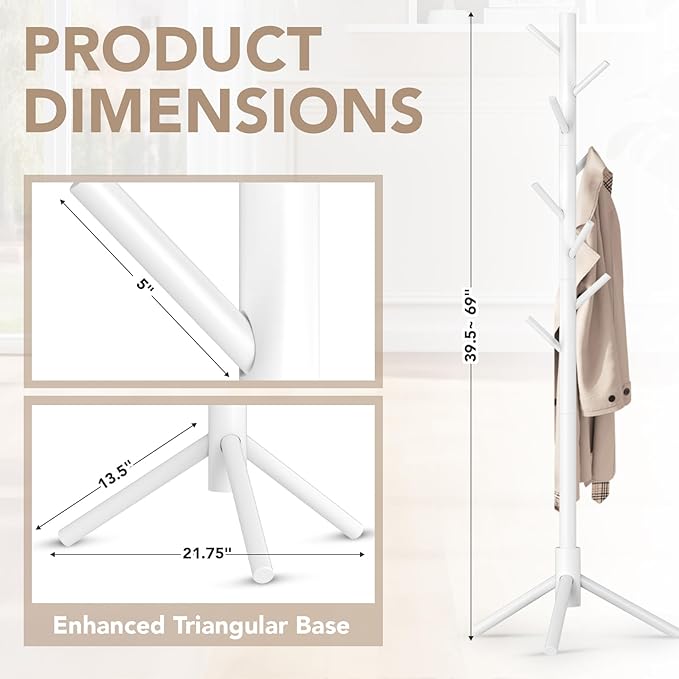 Wooden Tree Coat Rack Stand, Sturdy Freestanding Coat Rack - Image 5