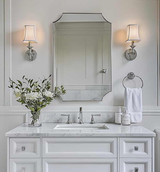 ANDY STAR Brushed Nickel Mirror 24x36 Inch, Scalloped Bathroom Mirror, - Image 2