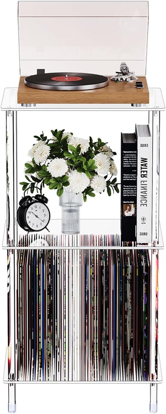 Clear Acrylic Side Table, 15.7" L x 11.8" W x 30.7" H, 3-Tier End Table by Bkemiy
