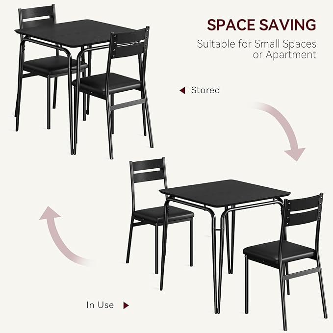 Dining Table Set for 2, Space-Saving Square 3-Piece Dinette - Image 4