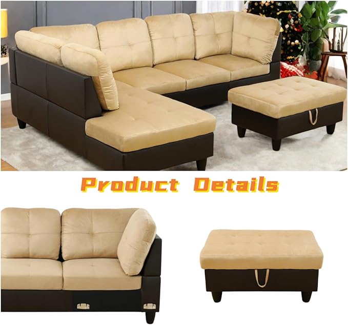L Shaped Sectional Couch with Otttoman, Apartments - Image 4