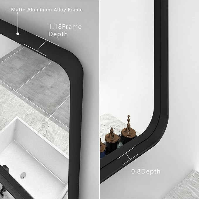 48x40 Inch Black Metal Framed Bathroom Mirror - Image 2