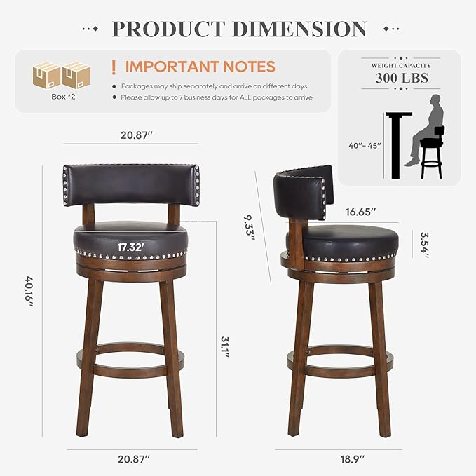 COLAMY Swivel Bar Stools Set of 2, 30 Inch Swivel Bar Height Bar Stools - Image 2