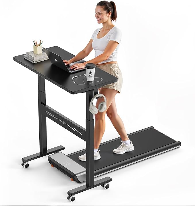 Mobile Walking Pad Desk with Wheels, Pneumatic Small Rolling Standing Desk by WALKINGDESK