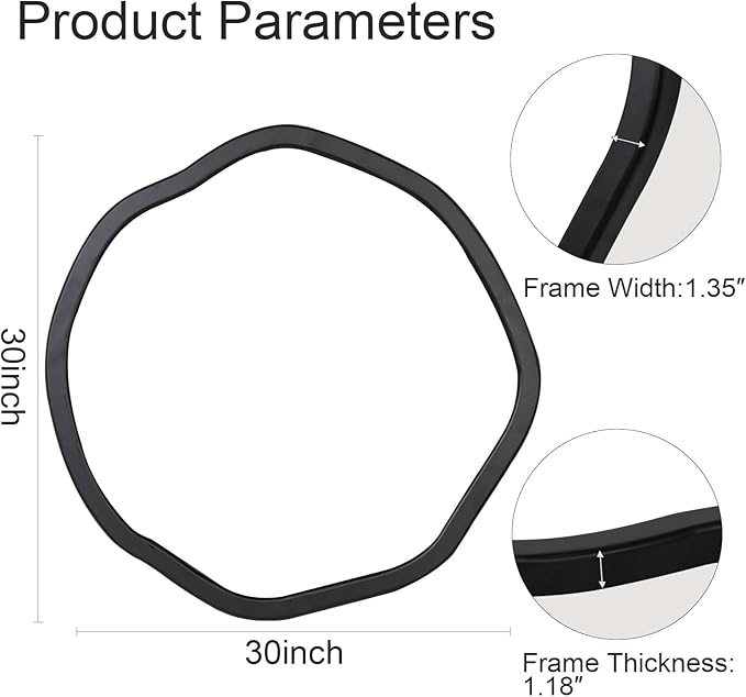 ULIKE Round Wood Mirror, 30 Inch Black Asymmetrical Circle Vanity Mirror - Image 7