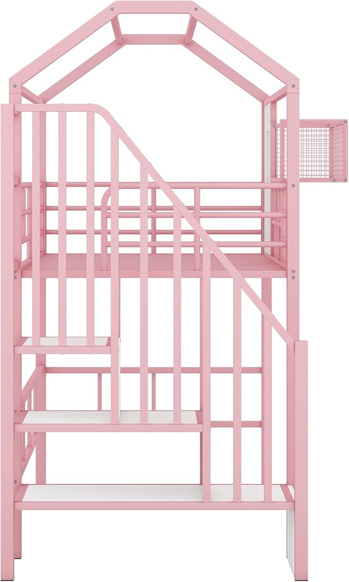 Twin Size Metal Loft Bed with roof Design and a Storage Box, House Shaped - Image 4