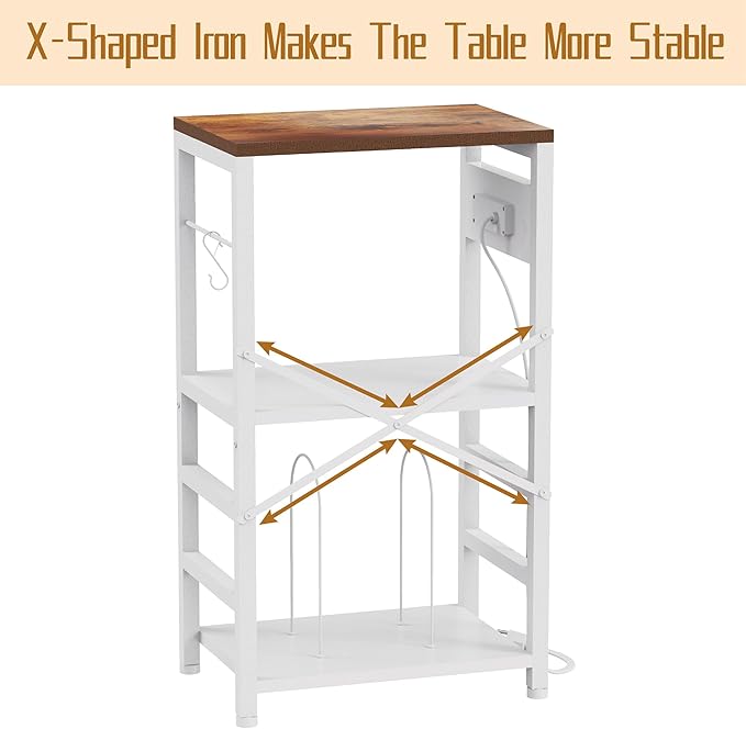 End Table with LED Light, Record Player Stand with Charging Station, Vinyl - Image 9